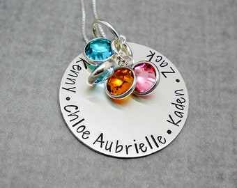 Mothers Necklace, Circle Name Necklace, Birthstone Necklace for Mom, Christmas gift for Mom, Mom Gift,