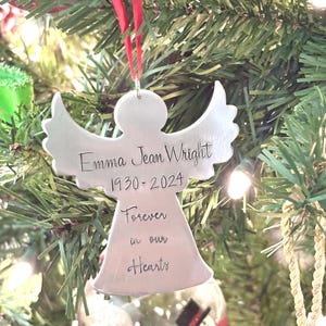 Personalized Angel Memorial Christmas Ornament, In Memory of Loved One, Custom Name Keepsake, Hand Stamped Aluminum Ornament