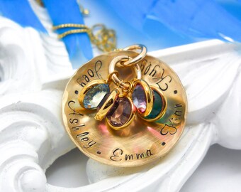 Personalized gifts for Mom necklace, gold disk necklace, Gold name necklace for mom with kids names,  Wife gift, Mothers Day Gift