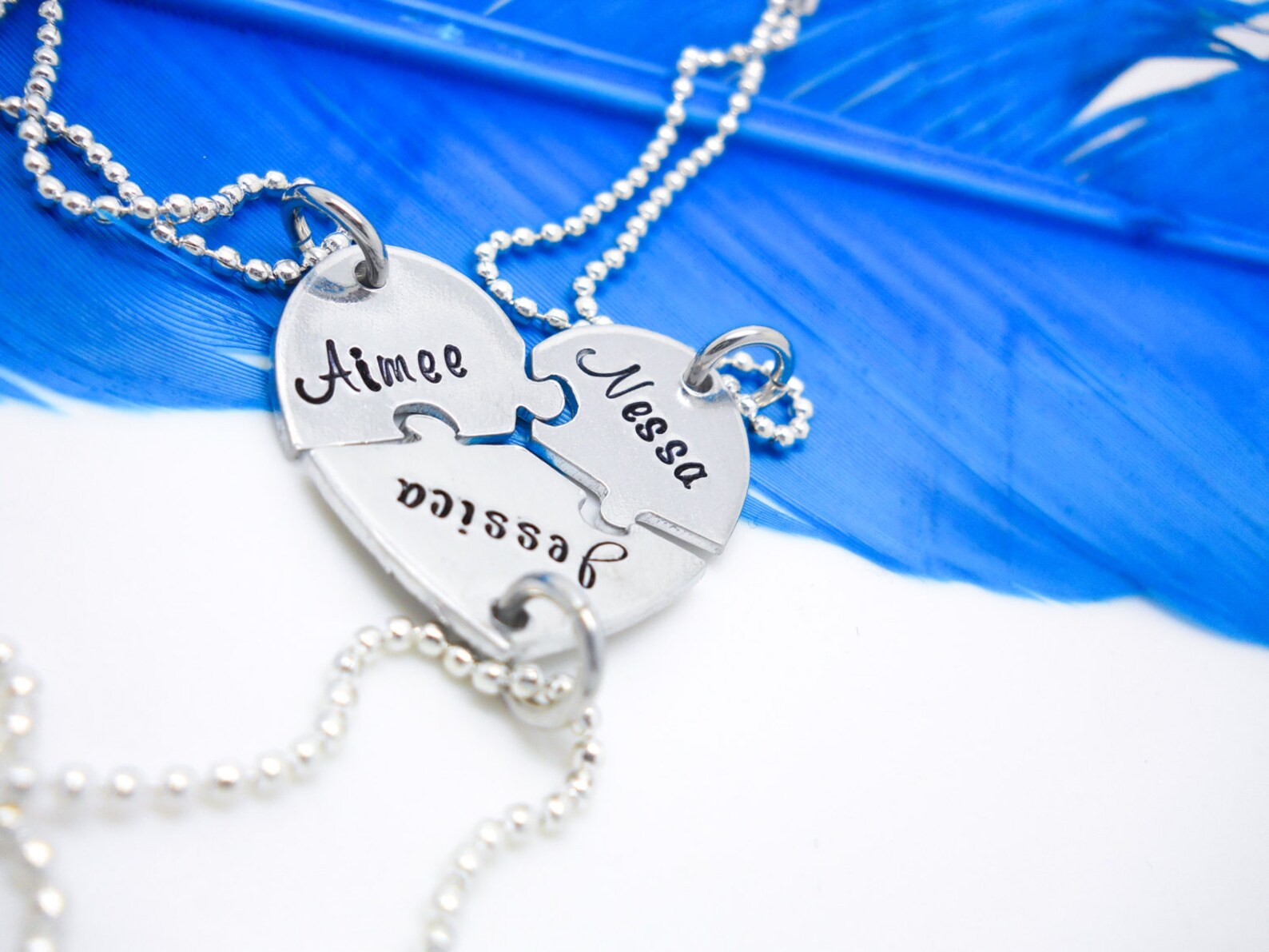 Personalized 3 Best Friends Puzzle Piece Necklace Set Hand Etsy