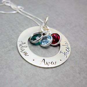 Personalized Mothers necklace with kids names, Custom Mom Necklace, sterling silver stamped pendant necklace, Christmas gift for mom for her