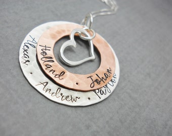 Personalized Mothers necklace with kids names, Kids name necklace, Custom washer necklace, Mom necklace Christmas gift for Mom from daughter