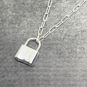Sterling silver padlock necklace, Paperclip chain necklace lock, Elongated oval link chain, Paperclip necklace, Padlock choker, gift her