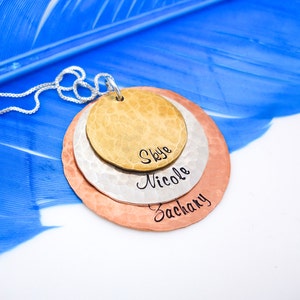 Personalized Necklace for Mom, Mothers personalized necklace, layered stacked mixed metal necklace, Christmas gift for Mom, for wife