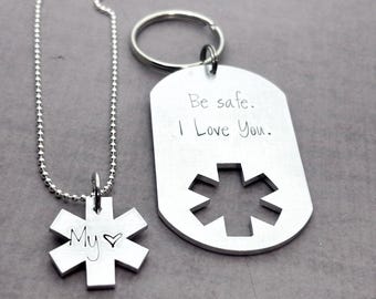 Personalized EMS gift, EMT Gift Keychain set, EMT wife, Girlfriend, Star of life, Emergency Responder gift, Always come home, 247 key chain