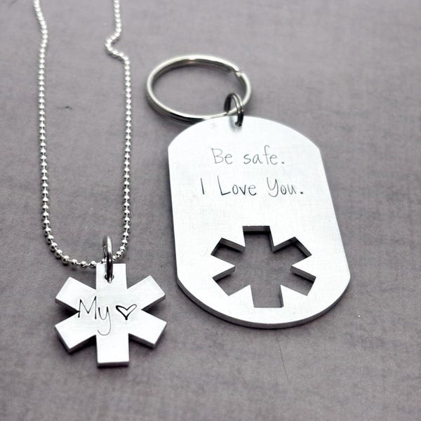 Personalized EMS gift, EMT Gift Keychain set, EMT wife, Girlfriend, Star of life, Emergency Responder gift, Always come home, 247 key chain