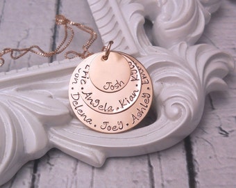 Rose gold name necklace, Personalized mothers necklace with kids names, Layered family tree necklace, Christmas gift for mom, for grandma