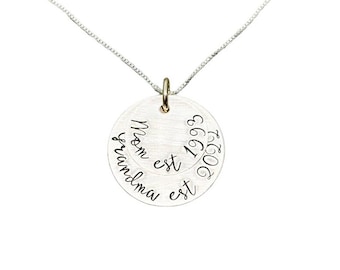 Personalized Mom and Grandma Est Date Necklace, Custom Dual Layered Family Pendant, Mimi, Honey, Granny gift, Unique Mother's Day Gift