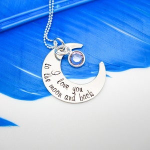 Sterling silver crescent moon necklace, I love you to the moon and back necklace, Birthday gift for daughter, gift for mom, Christmas gift