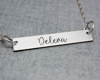 Personalized Sterling silver bar necklace, name necklace, gift for neighbor