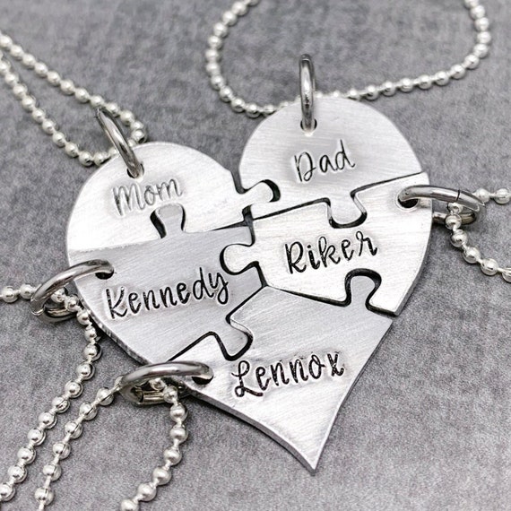 5 BFF Puzzle Piece Necklaces, Engraved Hearts and Number, Cut Initials,  Best Friends or Family Gifts, Hand Cut Coin - Etsy
