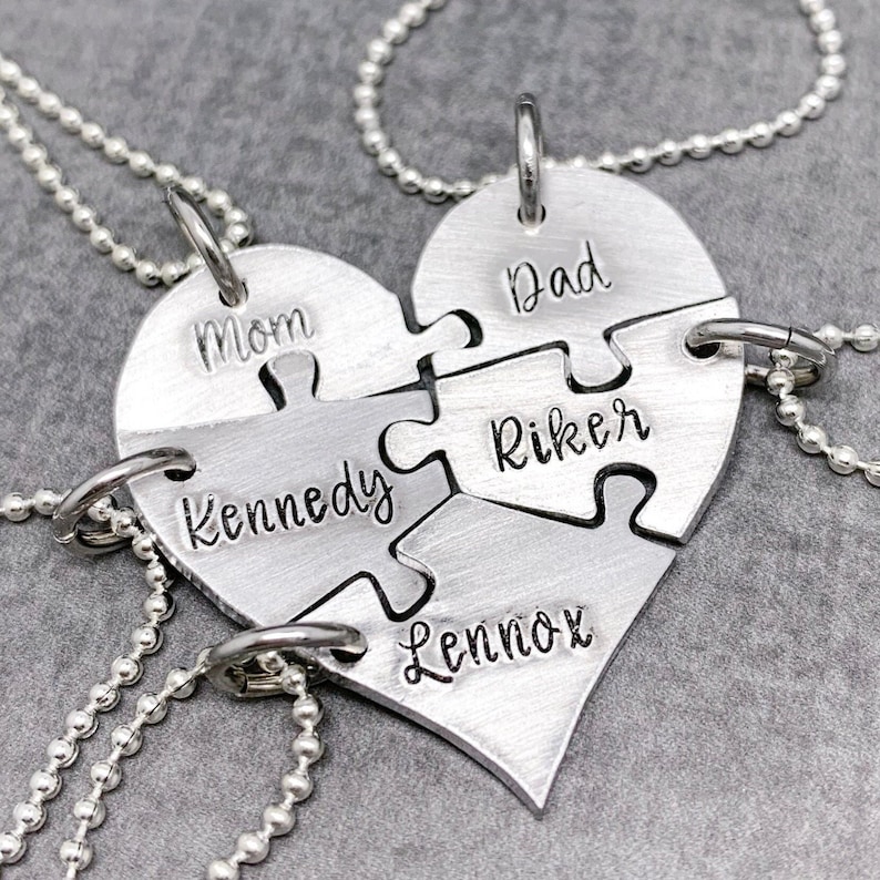 5 Piece Heart Puzzle Necklace 5 Puzzle Piece Necklace Set Etsy