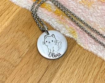 Kitty necklace personalized, Cat necklace with name and birthstone, Kitten name necklace, gift for daughter, little girl