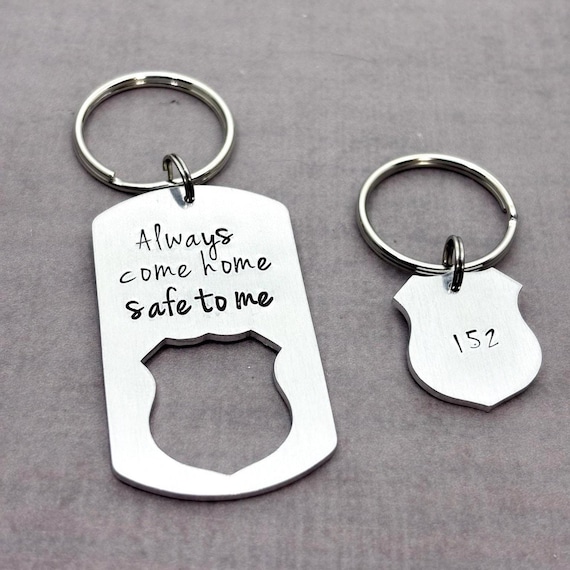 Police Officer gift, Always come home to me key chain set, Personalized Police wife jewelry, Police shield gift, Police girlfriend gift