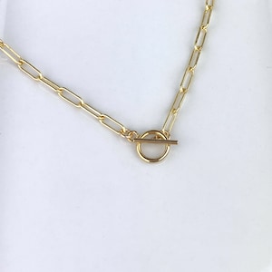 Gold Paperclip Necklace with Toggle Clasp, gold paperclip chain necklace, gold layering necklace, elongated oval chain, girlfriend gift