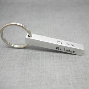 Personalized Dad Keychain, 4 sided bar keychain with kids names, My Daddy My Hero Keychain, Custom Name Keychain, Christmas gift for Dad