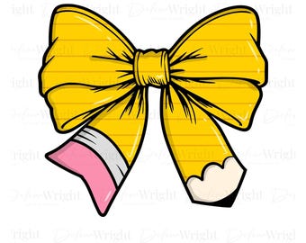 Teacher Pencil Bow PNG + JPG, Teacher Appreciation, Back to School Teacher Clipart, Digital Download for Sublimation + Printing