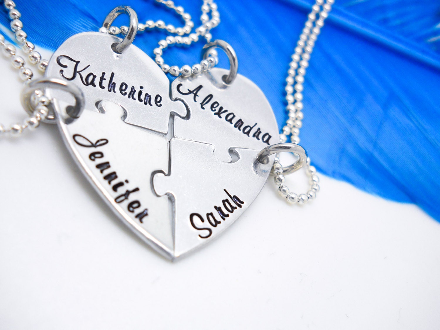 Heart Puzzle piece necklace 4 piece puzzle piece necklace Etsy