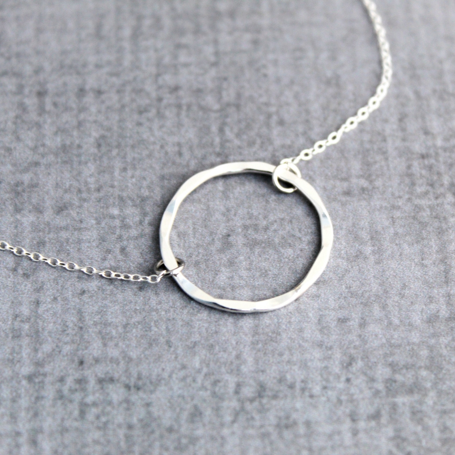 Sterling Silver Karma Necklace, Hammered Eternity Necklace, Dainty Open ...