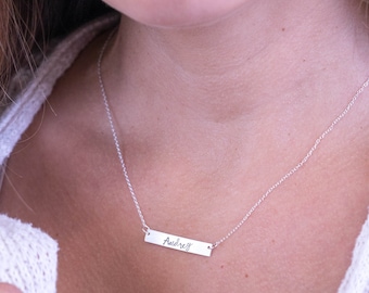 Personalized Sterling silver bar necklace, name necklace, gift for wife
