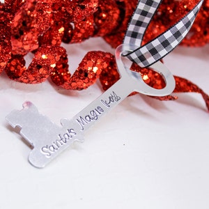 Santa&#39;s magic key Christmas ornament with buffalo check ribbon, Personalized 2024 Christmas ornament, Christmas tree ornament gift for kids