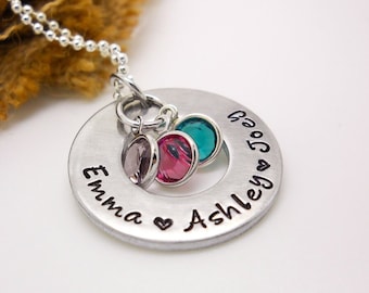 Personalized Family Necklace, Mothers necklace with kids names birthstones, name necklace, custom mom jewelry, Mother's Day gift for mom,