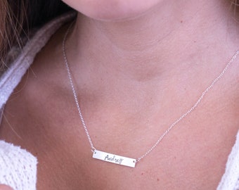 Custom Name Bar Necklace, Personalized Necklace, Initial Bar Necklace in Sterling Silver, Gold Filled, Rose Gold Filled, Girlfriend gift