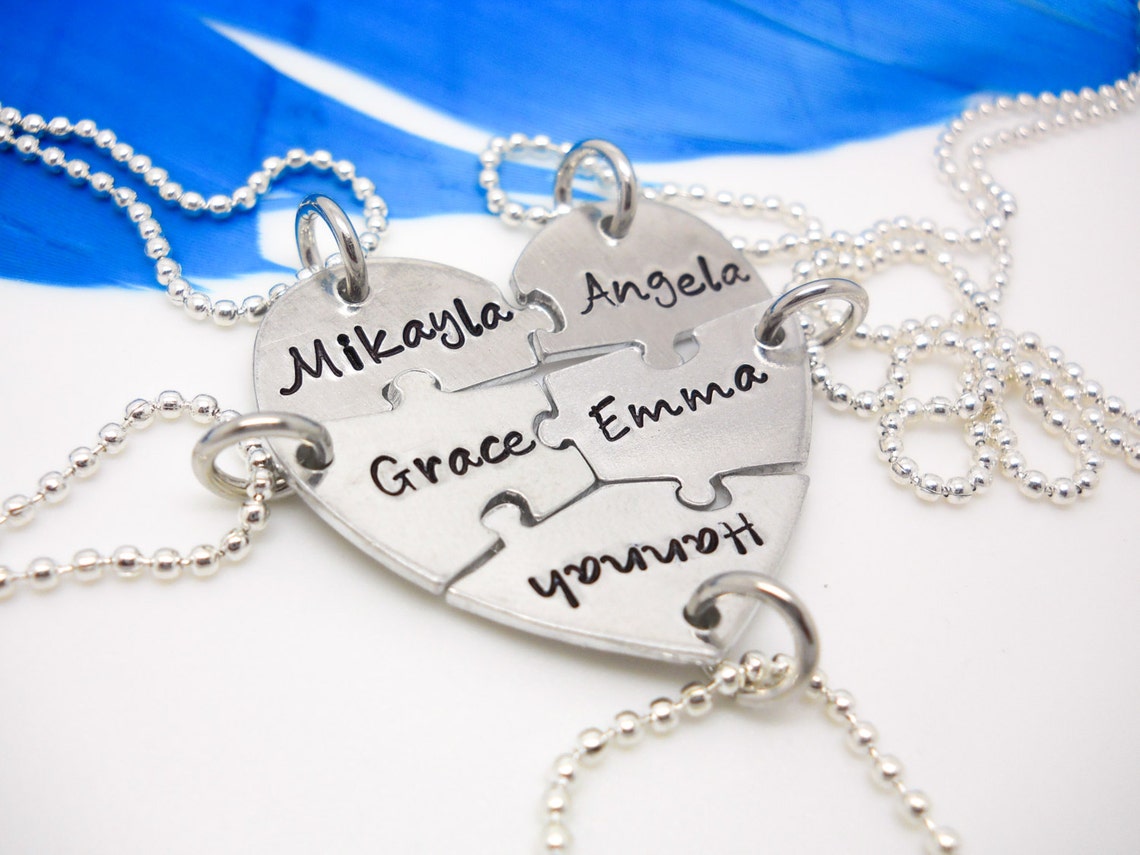 5 piece heart puzzle necklace 5 puzzle piece necklace set Etsy