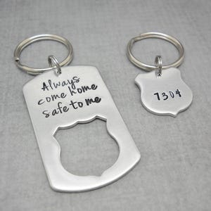 Police Officer gift, Always come home to me key chain set, Police wife jewelry, Police badge gift, Police girlfriend, Police academy gift image 1