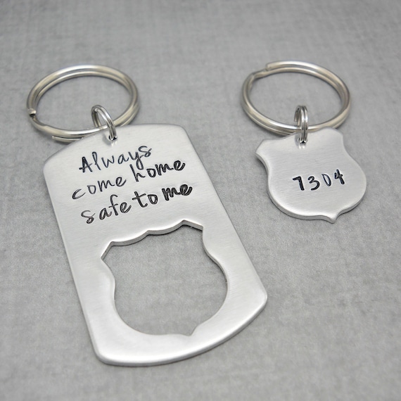 Police Officer gift, Always come home to me key chain set, Police wife jewelry, Police badge gift, Police girlfriend, Police academy gift