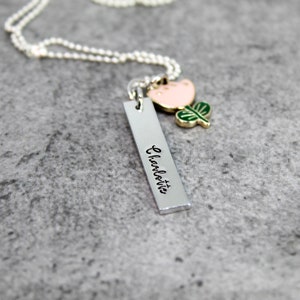 Personalized flower girl gift, Flower girl proposal gift with card, Will you be my flower girl, name necklace,  flower charm, bar necklace