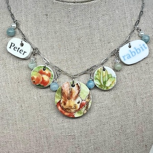Broken China Dish Peter Rabbit stainless steel charm necklace