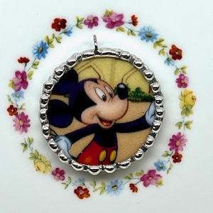 Broken China Dish Disney Mickey Mouse Pendant Necklace stainless steel 18&quot; chain