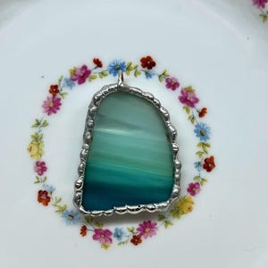 Schöne ozean blau grün Vintage Kunst Glasmalerei Anhänger Halskette Edelstahl 18 &quot;Kette