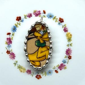 Broken China Dish Disney Pluto Pendant Necklace stainless steel 18&quot; chain