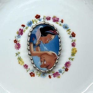 Broken China Dish Disney Snow White and Dopey Pendant Necklace stainless steel 18&quot; chain