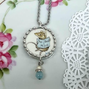 Broken China Dish mouse Peter Rabbit Beatrix Potter Pendant Necklace stainless steel 18&quot; chain