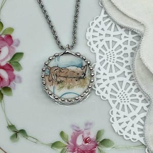 Broken China Dish Peter Rabbit Beatrix Potter Pendant Necklace stainless steel 18&quot; chain