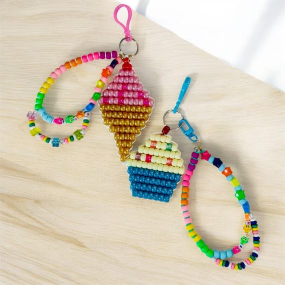 Kandi Pony Bead Keychain Set: Cupcake & Ice Cream Charm - Etsy display picture 1