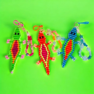 Cute Alligator keychain bag charm set. Phone strap included. Kandi Pony bead charms.
