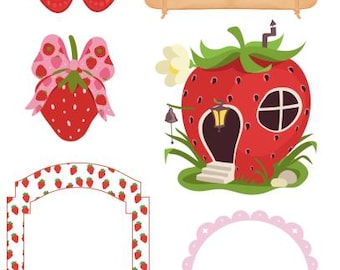 Efímera imprimible de fresas y tarta de fresa, recortes, diario