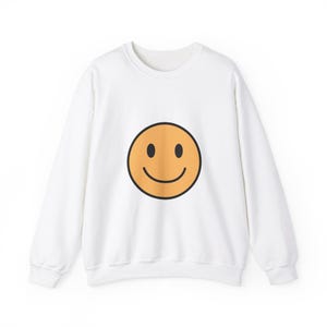 Smiley Face Crewneck Sweatshirt - Fun Happy Graphic Tee, Unisex Jumper, Cool Pullover, Comfy Sweater, Cheerful Top for Men and Women