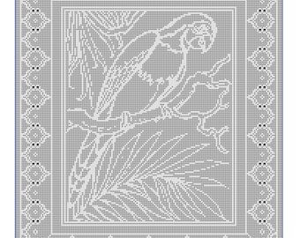 Patrón de crochet de filete de loro, cortina gráfica, colcha afgana, colgante de pared, artículo 2015