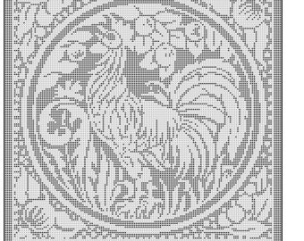 546 Rooster with veggies filet crochet doily afghan pattern wallhanging