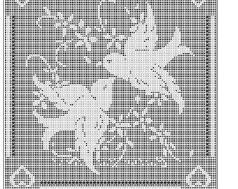 Patrón de tapete de crochet Love Birds Filet, afgano, artículo 444, descarga digital