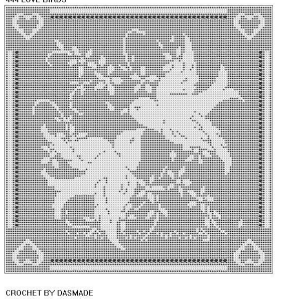 Love Birds Filet Crochet  doily mat afghan pattern  ITEM 444 digital download
