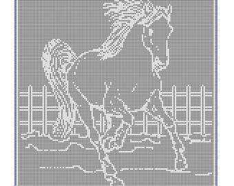 Item 923 Horse running filet crochet doily afghan bedspread tablecloth curtain pattern PDF digital download