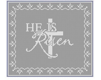 Artículo 2020 He is Risen patrón de crochet filete mantel cortina colcha afgana PDF descarga digital