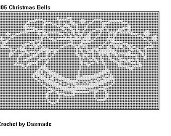 Artículo 806 Patrón de crochet de filete de campanas navideñas Mantel afgano para colgar en la pared Cortina Descarga digital en formato PDF