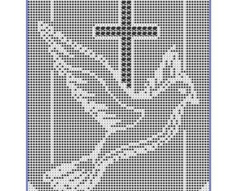 Patrón de mantel de crochet con cruz de paloma 150A para colgar en la pared, descarga digital en formato PDF